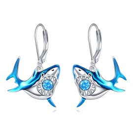 Shark Earrings Hoop S925 Sterling Silver Sharks Earrings Dangle Shark Drop Earrings Leverback Shark Themed Jewelry Gifts For Women Men Shark Lovers, No Gemstone