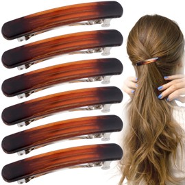 STSTR 6PCS French Barrette Hair Clips for Women, 2.48 Inch Small Tortoise Shell Hair Clip, Curved Glossy Thin Hair Flat Hair Accessories for Women - Amber, Oval Style