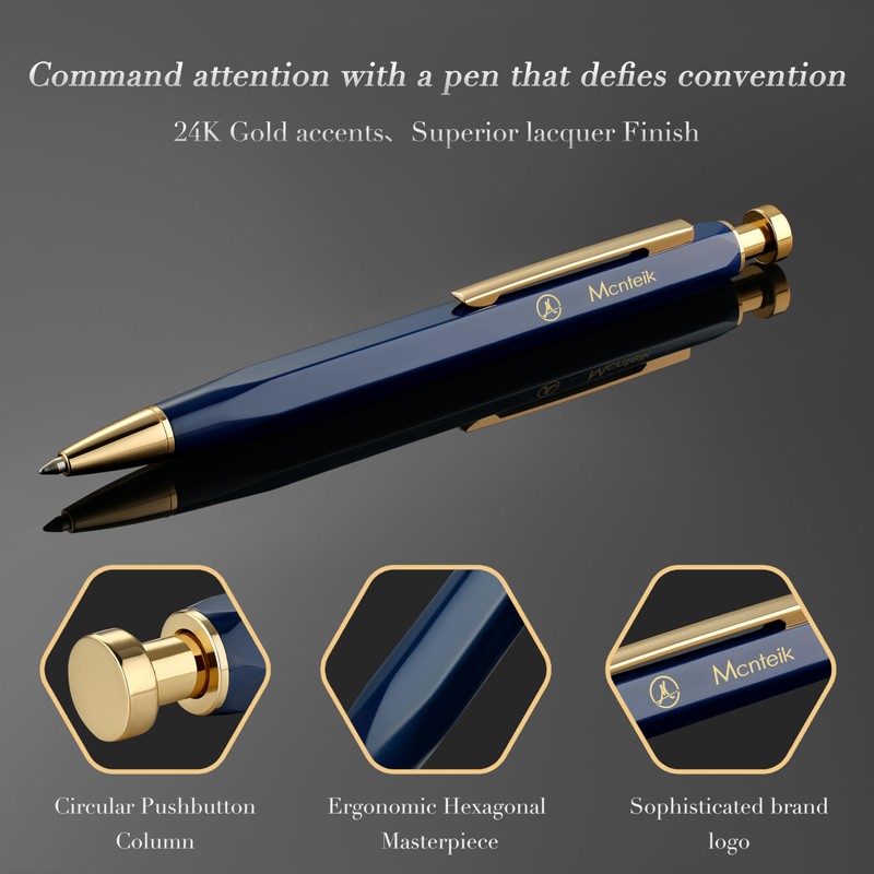 MCNTEIK Blue Gel Pen-Stunning Click Pen with 24K Gold Finish,