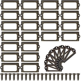 Lxoraziy 30 Pieces Metal Tag Frame, Vintage Tag Holder, Card Label Holder, Furniture Drawer Cabinet Card Holder with Screws, for Cabinets, Boxes, Shelf, Drawer, Wine Cellar and House Decoration