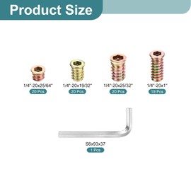 sourcing map 79Pcs 4 Sizes Threaded Inserts Nuts, Zinc Alloy Hex Socket Drive Screw-in Nut Threaded Inserts with 1Pcs Hex Wrench, Wood Inserts Bolt Assortment Kit for Wood Furniture