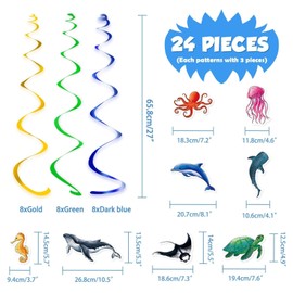 WERNNSAI Pack of 24 Ocean Hanging Swirls - Ocean Party Decorations Ocean Spiral Garland for Boys Sea Animals Ceiling Snakes Decor Summer Birthday Party Accessories Window Decorations