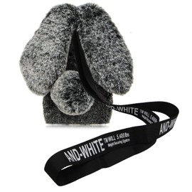 MVKZFE Rabbit Ear Case for Samsung Galaxy S23 FE 5G,Crossbody Strap Case Fuzzy Fluffy Cute Girls Kids Plush Ball Bunny Fur Case Soft Bumper Protective Cover,Dark Grey
