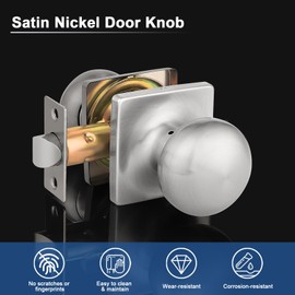 GOBEKOR 1 Pack Keyless Passage Door Knobs Satin Nickel Interior Door Knob with Lock Round Passage Knob for Hallway Stainless Steel Door Knob