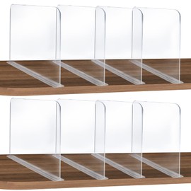 ROUFA 8Pcs Clear Acrylic Shelf Dividers, Closet Organizer Fit for Any Thickness of Shelves, Multi-Purpose Wood Shelf Separators Purse Organizer for Bedroom, Kitchen, Office, Bathroom 11.8''x11''