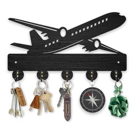 MAYJOYDIY Wooden Coat Hook in Airplane Shape Wall Mounted 30 x 17.3 cm Aeroplane Key Holder Decorative Black Key Hanger 5 Hooks Made of Alloy for Entrance Area Living Room Office