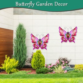 Solar Garden Light, Metal Butterfly Wall Art, 19" Large Hanging Decor for Garden Patio Fences Porch Yard Art Outdoor Wall Decor, Weatherproof Decorative Lighting, Housewarming Wedding Birthday Gift