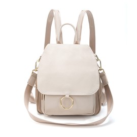 SUNLUTO Women's Backpack, Shoulder Bag, Small, Cute, 3-Way Mini Bag, Stylish, Simple, 8 Pockets, Large Capacity, Waterproof, Lightweight, Security Work, Travel, Oxford + PU Fabric, beige