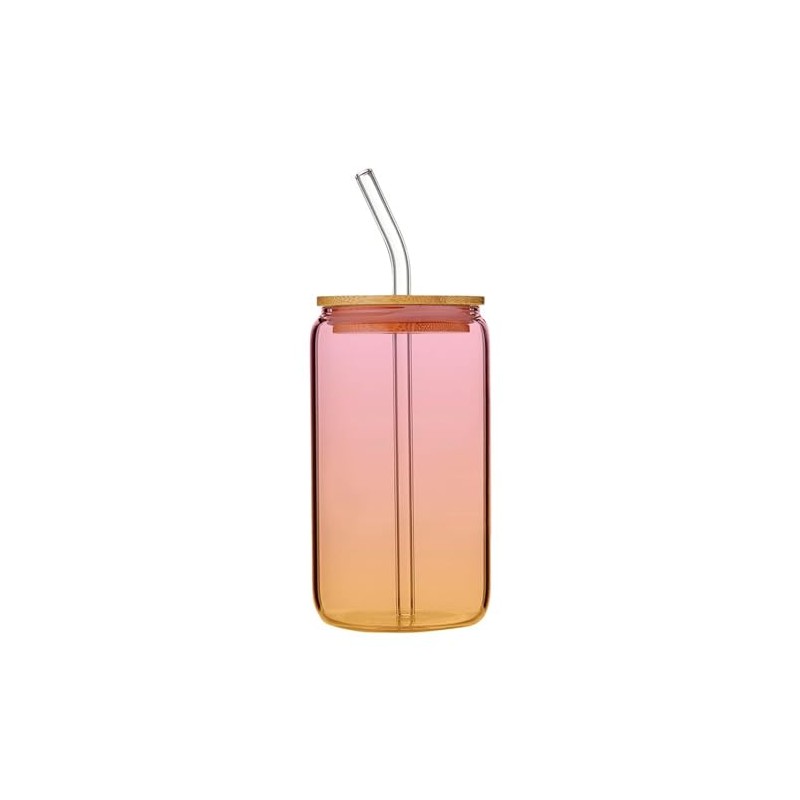 Slant Collections Glass Tumbler with Lid and Straw Glass Cup