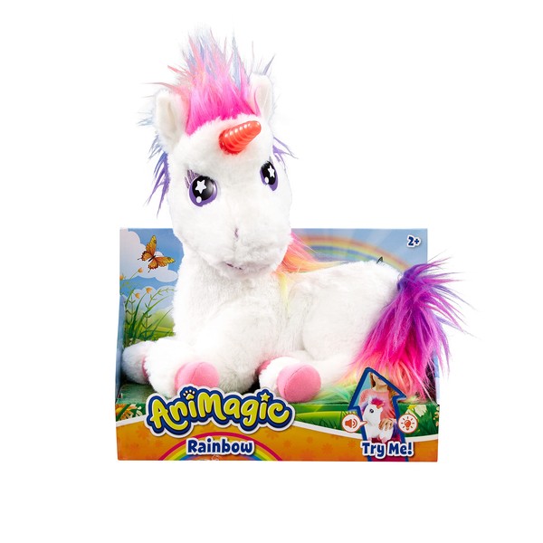 Animagic: Rainbow The Glowing Unicorn | Interactive Unicorn Plush with a Magical Glowing Horn and Multicoloured Fur | For Kids Aged 2+