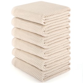 HOMYTOP Large Kitchen Hand Towels,6 Pack Cotton Waffle Weave Dish Towel for Drying, Cleaning Cloth for Kitchen Dishes - Extra Absorbent and Soft - 16 x 28 inch (Cream-6 Pack)