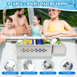 AROMUJOY Pool Storage Basket, Hanging Pool Side Basket, Multifunctional Pool Basket & Pool Drink Holder for Pool Toys and Towels Drinks for Most Frame Pools, Grey