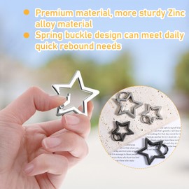 TIESOME 4 PCS Star Carabiner, Zinc Alloy Heavy Duty Star Shaped Keychain Clip with 2 Sizes, Snap Hook with Key Chain Rings Carabiner Clip for Camping, Hiking, Fishing (Silver, Black)