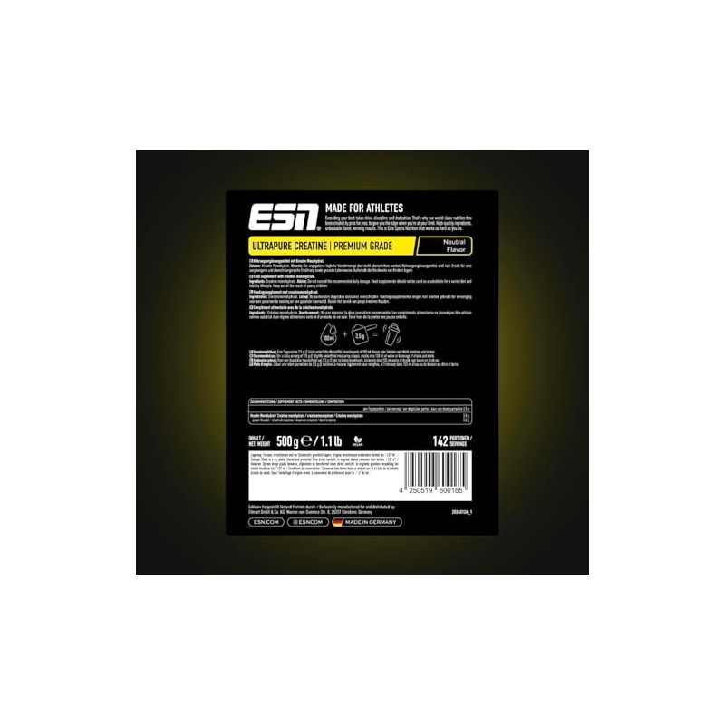 ESN Ultrapure Creatine Monohydrate, 500 g, 1.1 lbs, 142 Servings