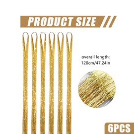 6 Pcs Hair Tinsel Multicolor Glitter Tinsel Hair Extensions for Girls Heat Resistant Fairy Sparkle Strands Birthday Gifts for Girls Pop-up 1200 Strands 48 Inch (Gold)