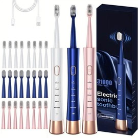 Electric Toothbrush, 1 Box Rechargeable Sonic Teeth Cleaning Toothbrush With 8 Counts Brush Heads, Portable Toothbrush For Adults, Thanksgiving Gift, Christmas Gift, Winter Gift Set:_Coral Pink_one-size