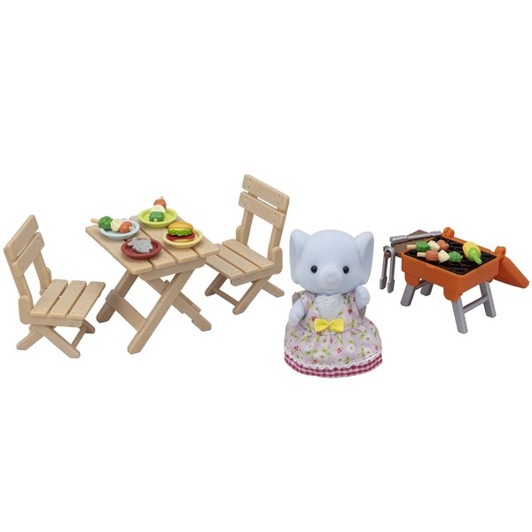 Calico Critters Bubblebrook Elephant Girl's BBQ Picnic Set, Dollhouse Playset with Figure and Accessories
