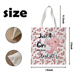 NaZaUK Axolotl Gifts, Canvas Tote Bag Aesthetic for Women, Just a Girl Who Loves Axolotl, Axolotl Stuff, Reusable Grocery Shopping Bags