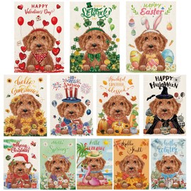 YOVOYOA Golden Doodle Garden Flags for Outside Set of 12, Dog Welcome Seasonal Garden Flags 12x18 Double Sided for All Seasons and Holidays, Spring Yard Lawn Flag for Outdoor Decor, Goldendoodle Gifts