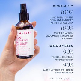 Alteya Rose Water Hydro Mist - Gentle Facial Toner with Collagen Peptides & Hyaluronic Acid -  Skincare Moisturizer - Hydrating and Reduces Redness