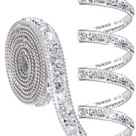 Hiswan Rhinestone Ribbon, Self Adhesive Resin Rhinestone Bedazzling Strips 0.4inch Glitter Crystal Diamonds Tape Sparkling Rhinestones Trim for Belt Shoes Clothing Car Phone (1Yard,Silver)