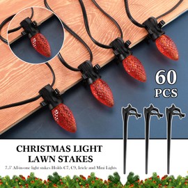 Christmas Light Stakes Universal Yard Lawn Holiday Light Stakes for C7 C9 String Lights, 7.5 inches Ground Stakes for Christmas Outdoor Lights Holders on Yards, Driveways, Pathways (Black,60 Pieces)