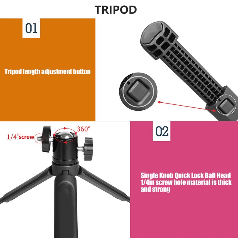 KINGJOY Desktop Tripod 2 Sections Retractable Mini Tripod for Live