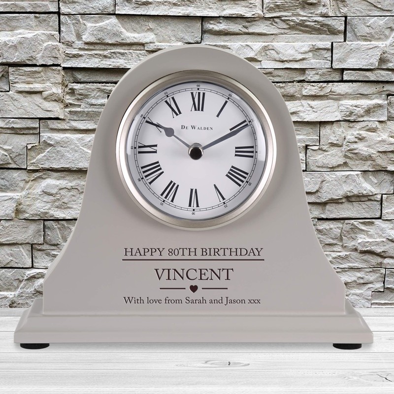 De Walden 80th Birthday Boys Engraved Grey Mantel Clock Eighty