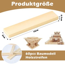 Pack of 60 Wooden Blocks for Crafts, 100 x 20 x 7 mm Wooden Building Block Crafts, Versatile Blocks, Wooden Decorative Accessories, Versatile Pine Craft Strip for Children, DIY Model Making