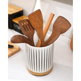 YooGun 360° Rotating Utensil Holder, 7.9" Kitchen Ceramic Utensil Holder for Countertop, Extra Large Crock for Kitchen Utensils, Morden Utensil Organizer for Cooking Tool, Kitchen Decor