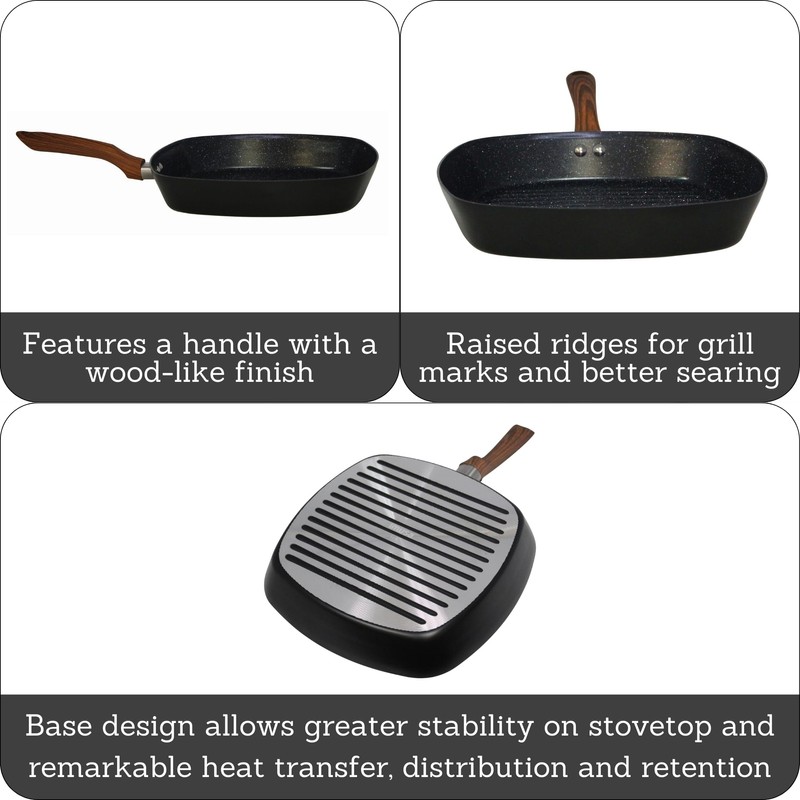 IMUSA 11-Inch PFAS Free Ceramic NonStick Grill Pan, Aluminum Griddle