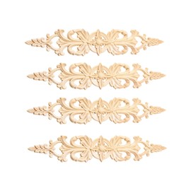 MUXSAM 4Pcs Long Wood-Carved Onlays Appliques for Furniture, Unpainted Wooden Carving Decals for Wall Cupboard Mirror Mantel Door Bed Cabinet Ceiling Dresser Refurbish Project(33x6cm/12.99"x2.36")