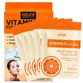 AZURE - Mascarilla facial hidratante de vitamina C y colágeno, antienvejecimiento, profundamente hidratante y reafirmante, máscara iluminadora,...    