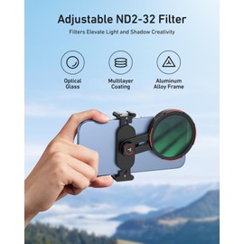 TELESIN 67mm Variable ND2-32 Filter, DSLR Camera Lens, Multi-Layer Nano-Coated Glass, AR&AF Coating, No X Pattern, Long Exposure & Motion Blur, Water & Fingerprint Protection, for Smartphone Mounts