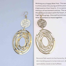 Inilbran Boho Filigree Oval Earrings Vintage Oval Shape Earrings Gold Cut Oval Hook Earrings Super Light Chandelier Earrings Jewellery for Women and Girls, Alloy Steel