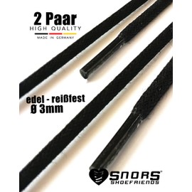 SNORS 2 Pairs of Waxed Round and Flat Shoelaces, 18 Colours, 45-150 cm, Tear-Resistant, Stable, Cotton Shoe Laces for Business, Leather Shoes, Boots, black