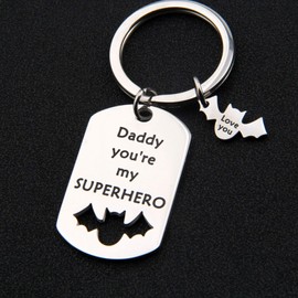 SEIRAA Father's Day Gift You Are My Superhero Keychain Dad Gift from Daughter Bat Keychain (keychain）