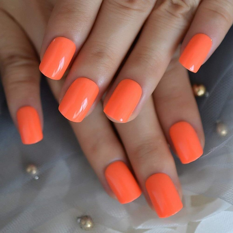 EchiQ Neon Fake Nails Short for Daily Wear Square Natural