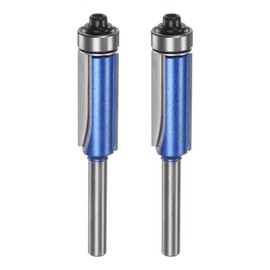 sourcing map 2pcs Flush Trim Router Bit 6mm Shank 1/2" Dia 1.2" Cutting Depth Top Bearing Flush Straight Cut Trimming Router Bits Carbide for Particle Board Plywood MDF Woodwork, Silver Blue