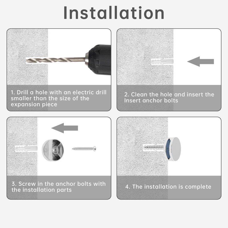 4 Pack Zinc Alloy Frameless Mirror Mounting Hardware Kit -