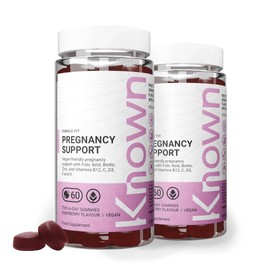 Known Pregnancy Support Gummies with 400mcg Folic Acid – Raspberry Flavour – Vegan Prenatal Multivitamin Gummy Supplement – with Vitamin D3, K, C, E, B12, Biotin & Zinc – 2 Month Supply