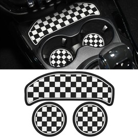 TOMALL Cup Coaster Compatible with Mini Cooper F54 Clubman 2014-2021 Silicone Cup Holder Coaster Center Console Storage Box Car Coasters for Cup Holders Car Coaster Mat Pad Accessories (Checkered)