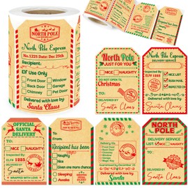 Christmas from Santa Stickers Gift Tags Kraft Gift Presents Labels 1 Roll 200 PCS 2X3 inch Delivery from The North Pole Stickers for Kids Xmas Holiday Gift Packages Wrapping Name Stickers