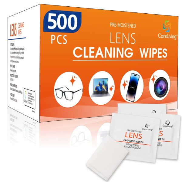 CareLiving 500 Count Lens Cleaning Wipes for Eyeglasses, Pre-moistened Indivi...