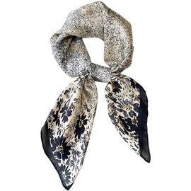 MAIRY Bandana Silk Feeling Hair Scarves for Women Lightweight Square 70cm Printed Head Scarfs Short Neck Scarves Black Polyester Scarf,70125