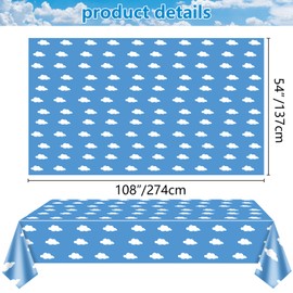 QUERICKY 4 Pack Blue Sky White Cloud Tablecloths, 54x108'' Blue Sky Plastic Disposable Table Cover, Story Themed Decorations for Kids Birthday Party, Baby Shower Party, Sky Birthday Party Supplies