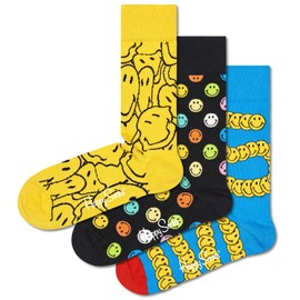 Happy Socks Men's Smiley 3-Pack Gift Set Socks, Multi, M, multi-coloured