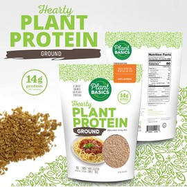 Plant Basics - Hearty Plant Protein - Unflavored Ground, 1 lb, Non-GMO, Gluten Free, Low Fat, Low Sodium, Vegan, Meat Substitute