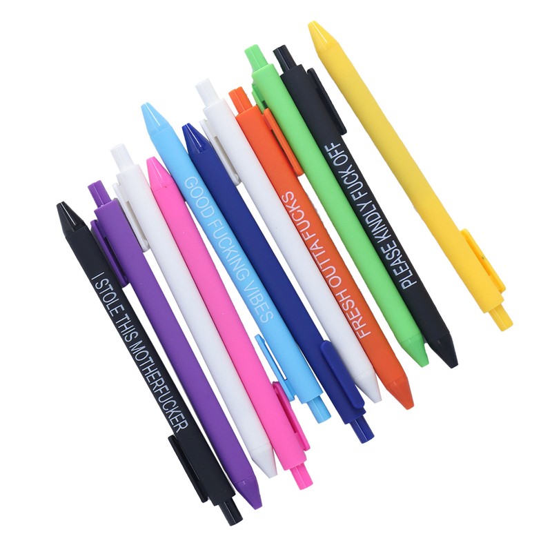 11Pcs Press Ballpoint Pen Colorful Shell 0.5mm Ballpoint Pen Black
