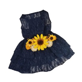 Sunflower Dog Dress, Navy Sunflower Wedding Dog Dress, Dog Flower Girl Dress, The Dorothy, Wedding Dog Dress, Dog Clothes (XXXX-Large (45-60 lbs))